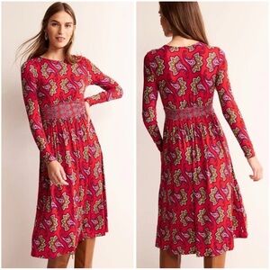 Boden Thea Long Sleeve Jersey Maxi Dress 16/18 Red Paisley